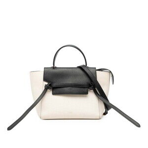 Celine belt bag, handbag, shoulder 2-way, white, black leather, women's, CELINE